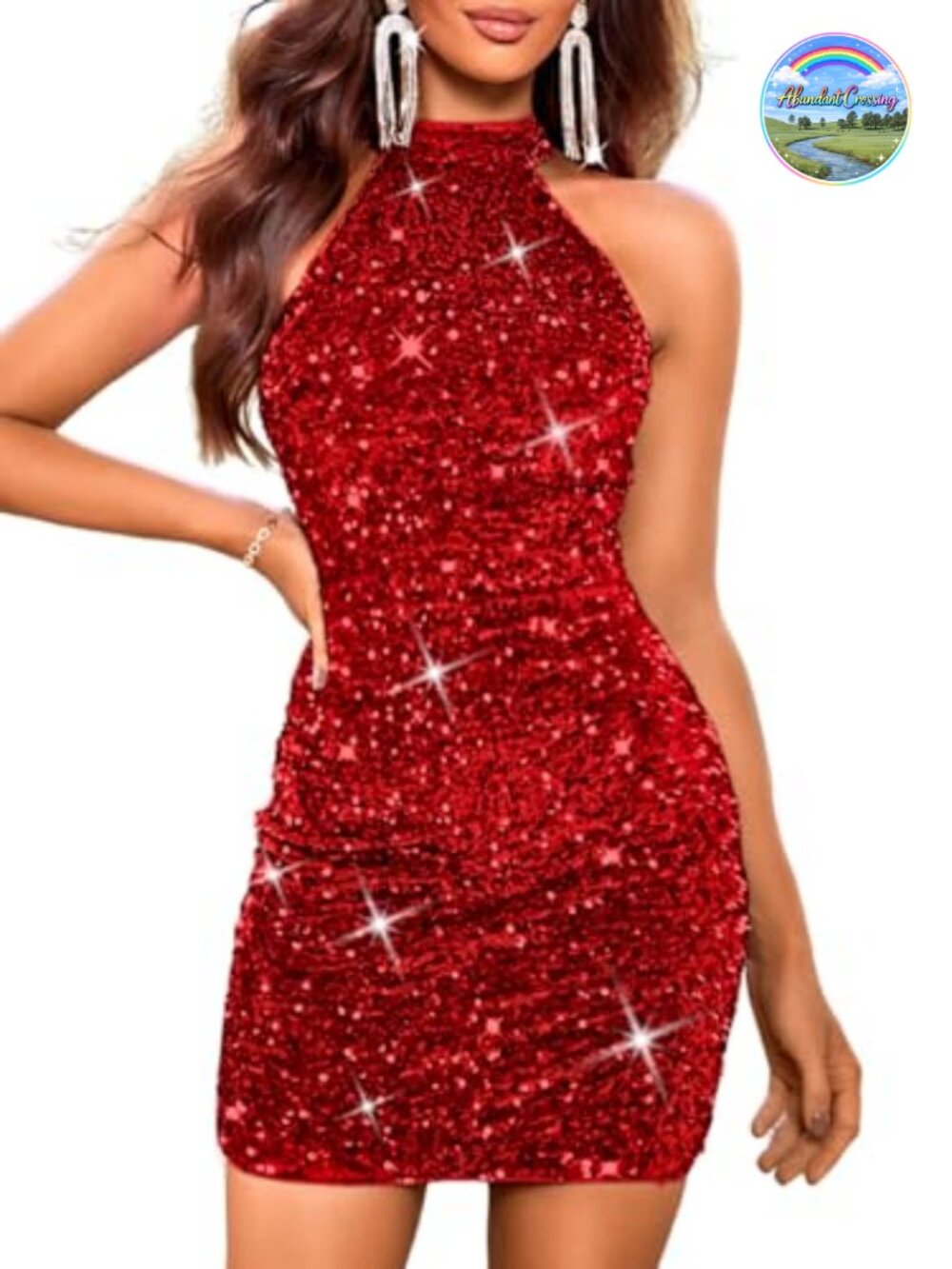 Sequin Halter Mini Dress, Sparkly Bodycon Party Dress, Women's Sleeveless Club
